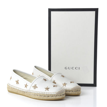 Gucci Calfskin Bee Star Embroidered Espadrilles 37 White 9 of 10