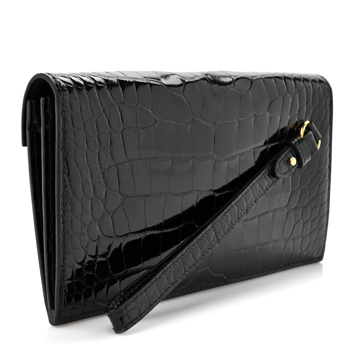 Shiny Alligator Kelly Pocket Long Wallet Black
