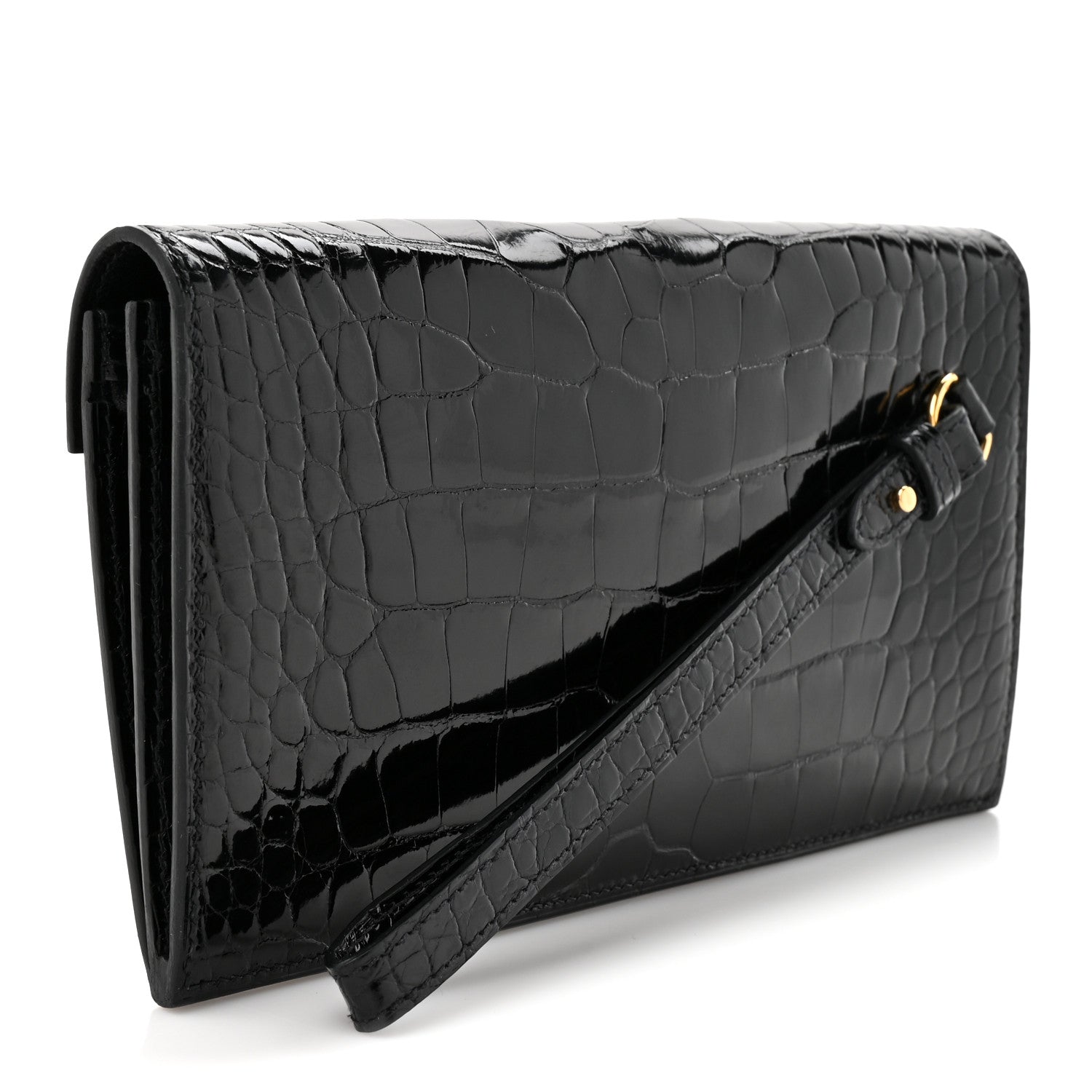 Hermes Shiny Alligator Kelly Pocket Long Wallet Black 3 of 9