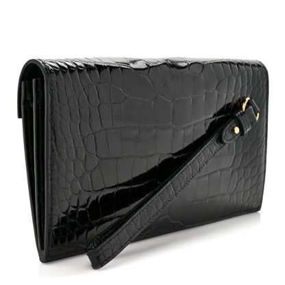 Hermes Shiny Alligator Kelly Pocket Long Wallet Black 3 of 9