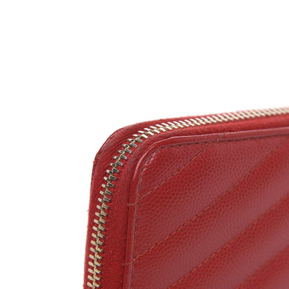 Saint Laurent Grain De Poudre Matelasse Chevron Monogram Zip Around Wallet Red 9 of 9