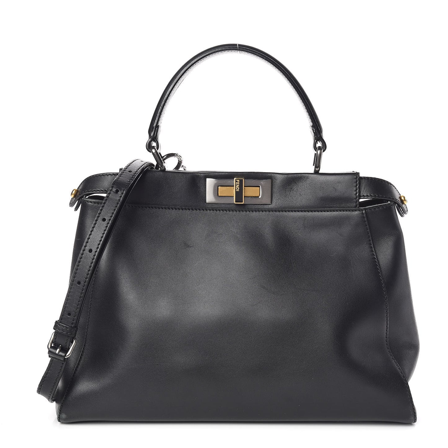 Vitello Suede Medium Peekaboo Iconic Satchel Black