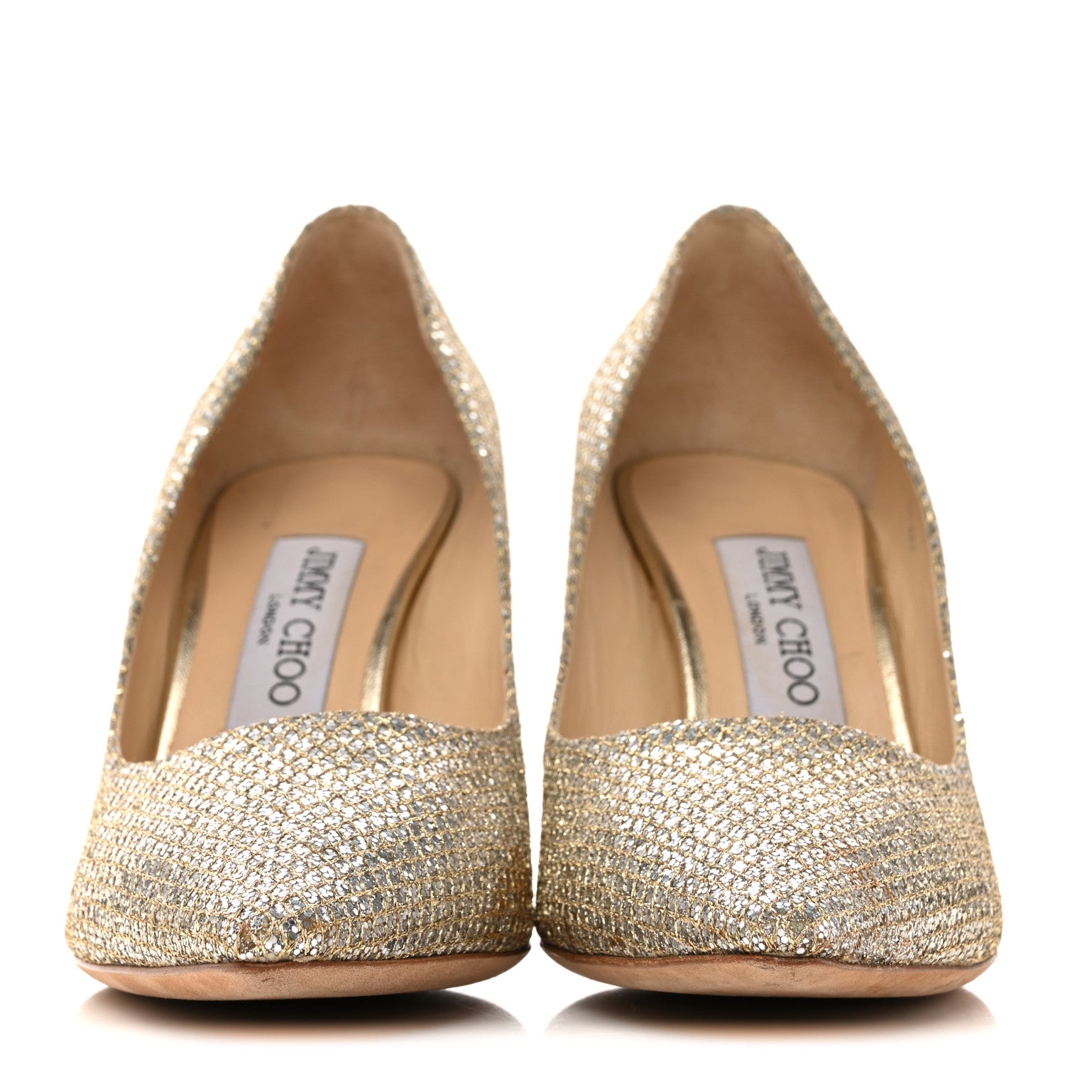 Jimmy Choo Glitter Fabric Romy 85 Pumps 37.5 Champagne 1864152