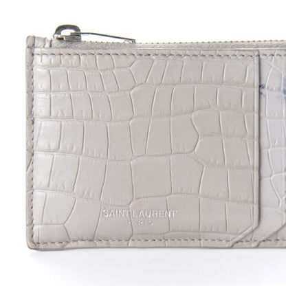 Saint Laurent Calfskin Crocodile Embossed 5 Fragments Zip Pouch Card Holder Mouse Grey 9 of 10
