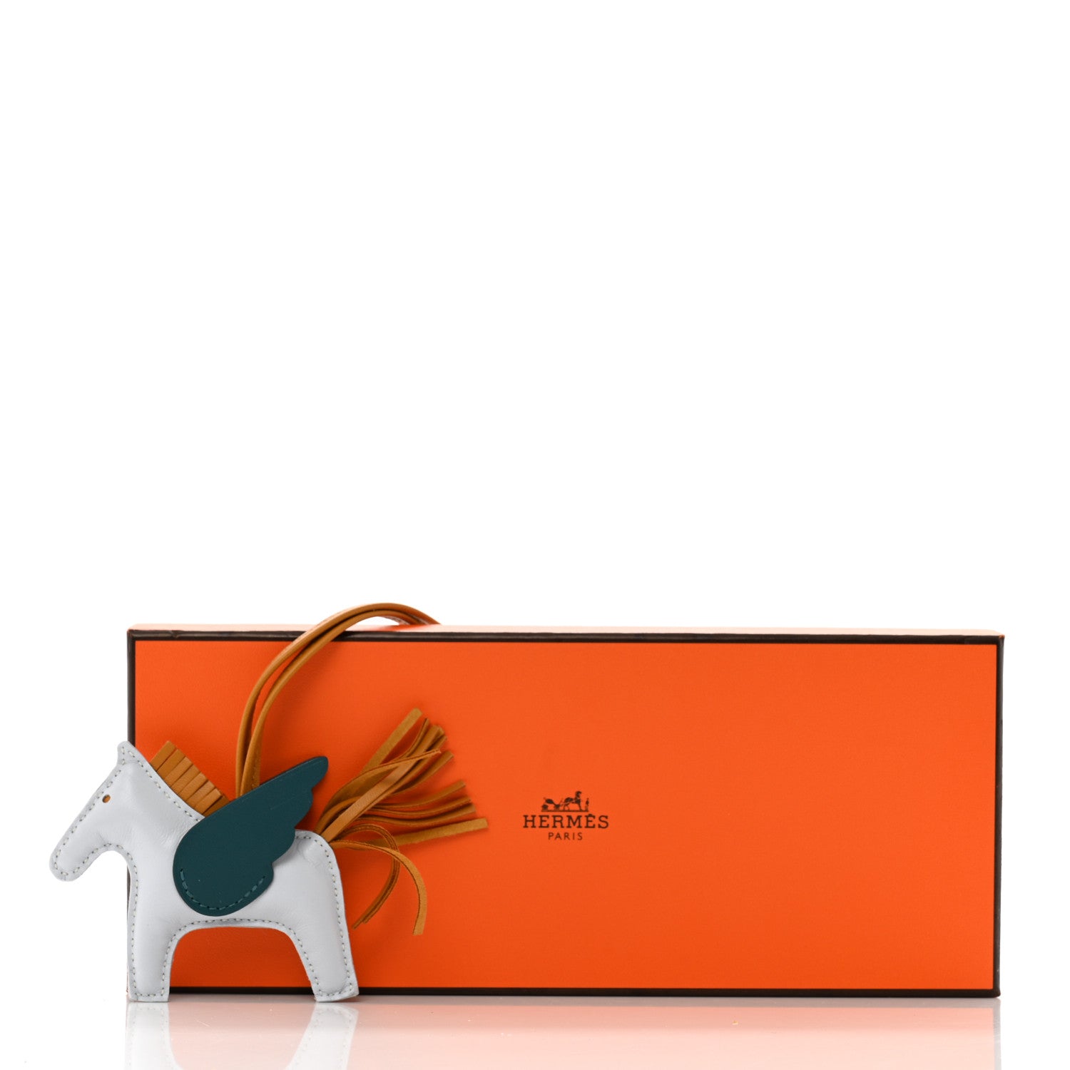 Hermes Milo Lambskin Grigri Rodeo Pegase Horse Bag Charm PM Bleu Brume Sesame Vert Bosphore 5 of 5