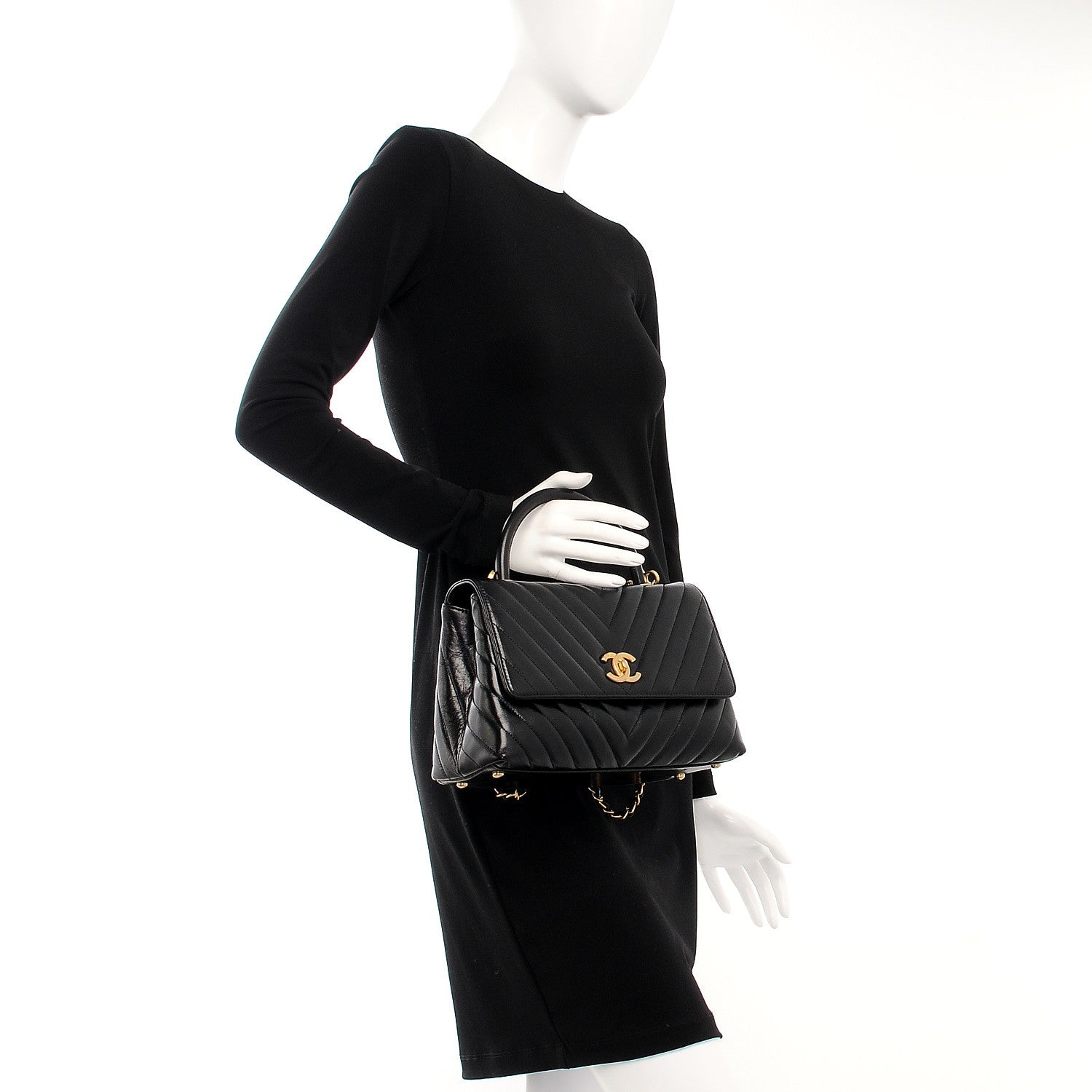 Chanel Calfskin Chevron Quilted Coco Handle Flap Black 2 of 10