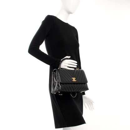 Chanel Calfskin Chevron Quilted Coco Handle Flap Black 2 of 10