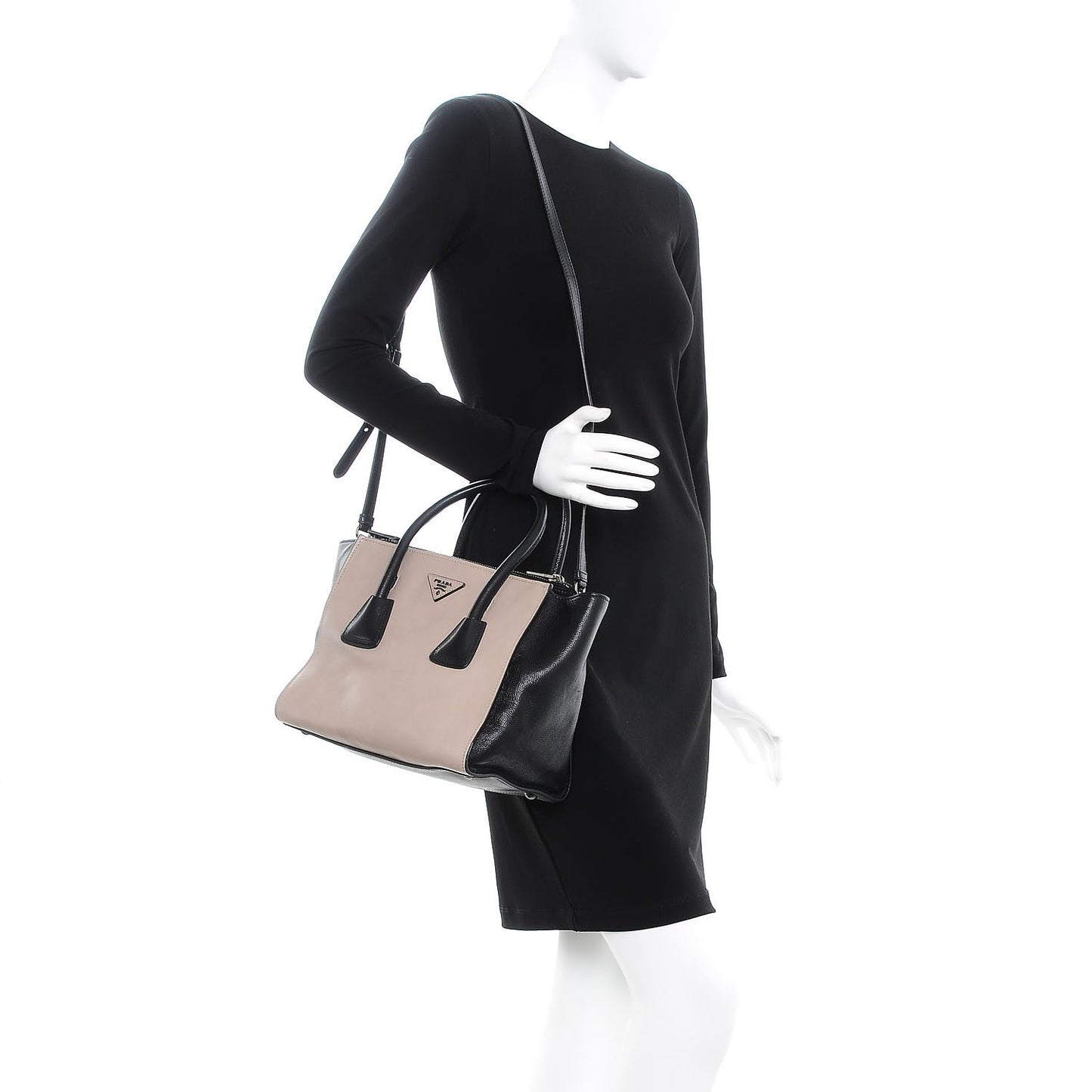 Glace Calf Bi-Color Twin Pocket Tote Pomice Black