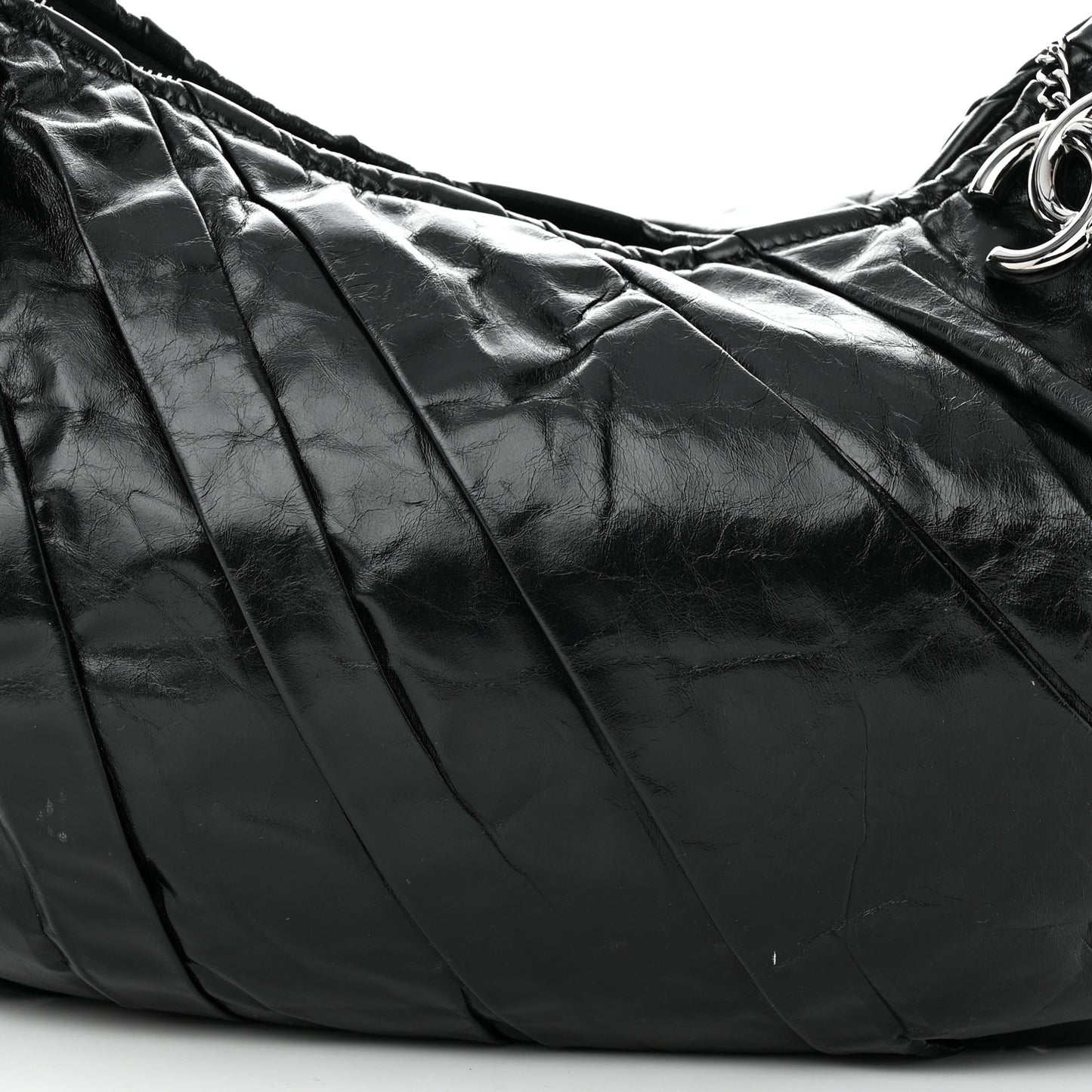Glazed Calfskin Twisted Hobo Black
