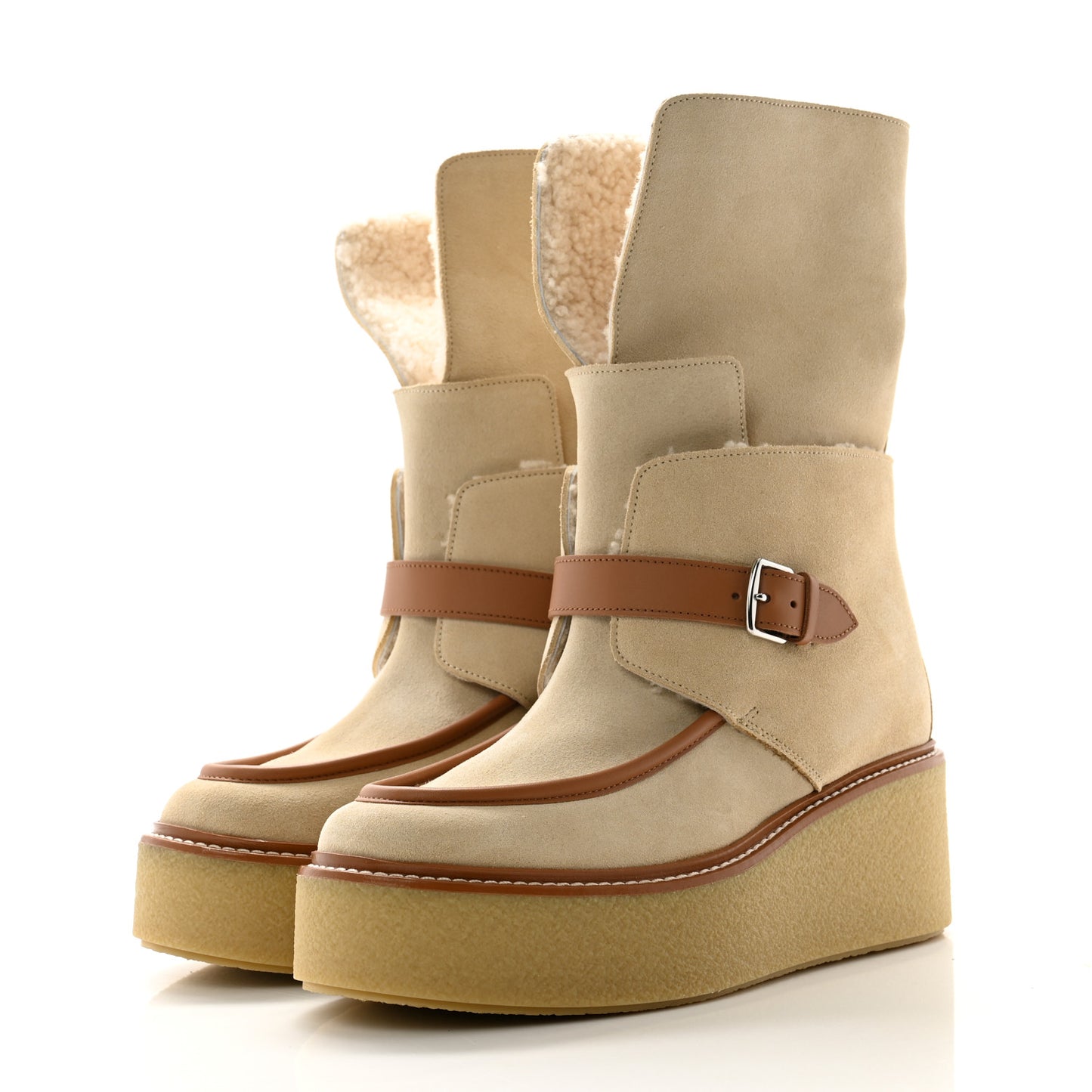 Suede Shearling Womens Hemisphere Ankle Boots 39 Beige Palomino
