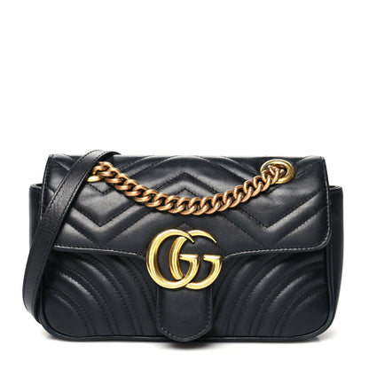 Gucci Calfskin Matelasse Mini GG Marmont Shoulder Bag Black 1 of 12