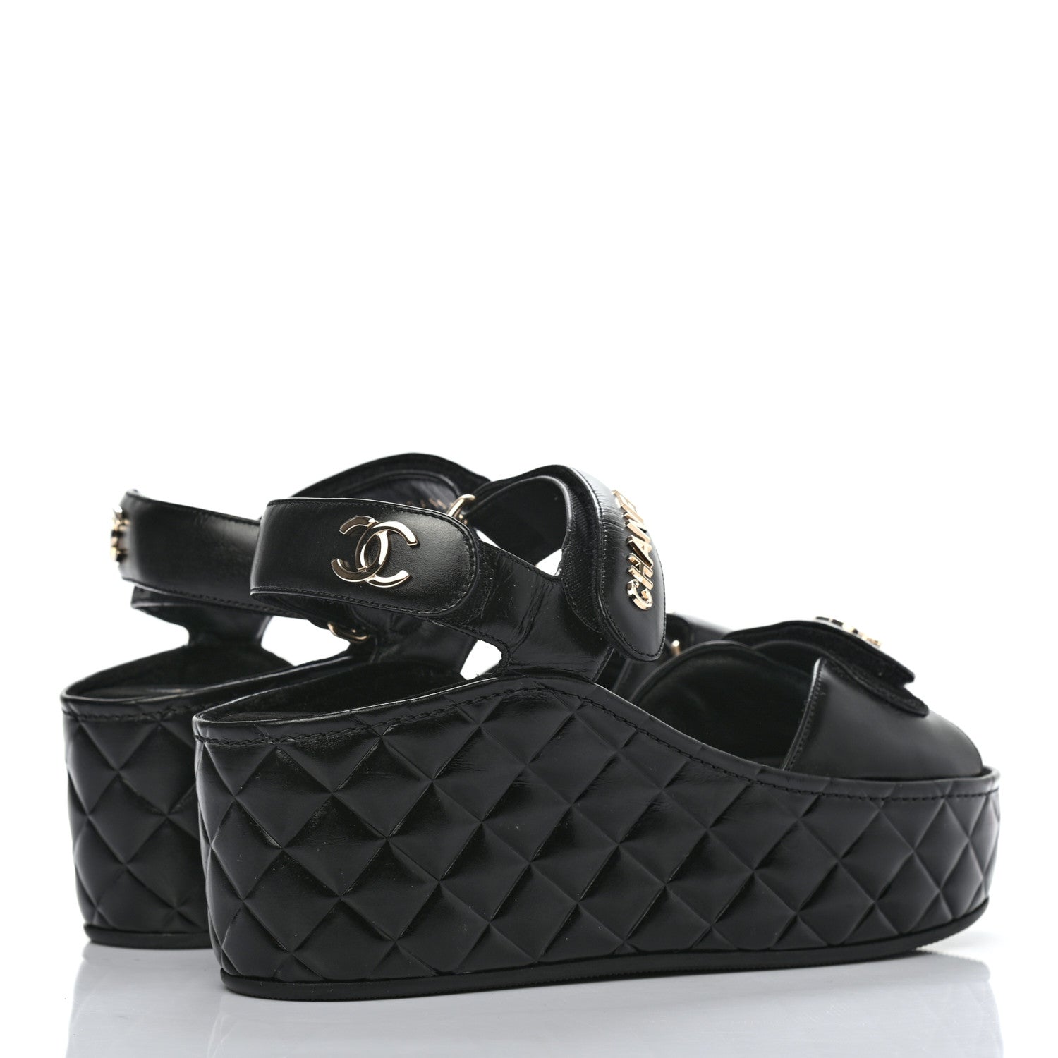 Chanel Shiny Calfskin Logo Platform Sandals 37 Black 4 of 8
