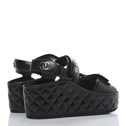 Chanel Shiny Calfskin Logo Platform Sandals 37 Black 4 of 8