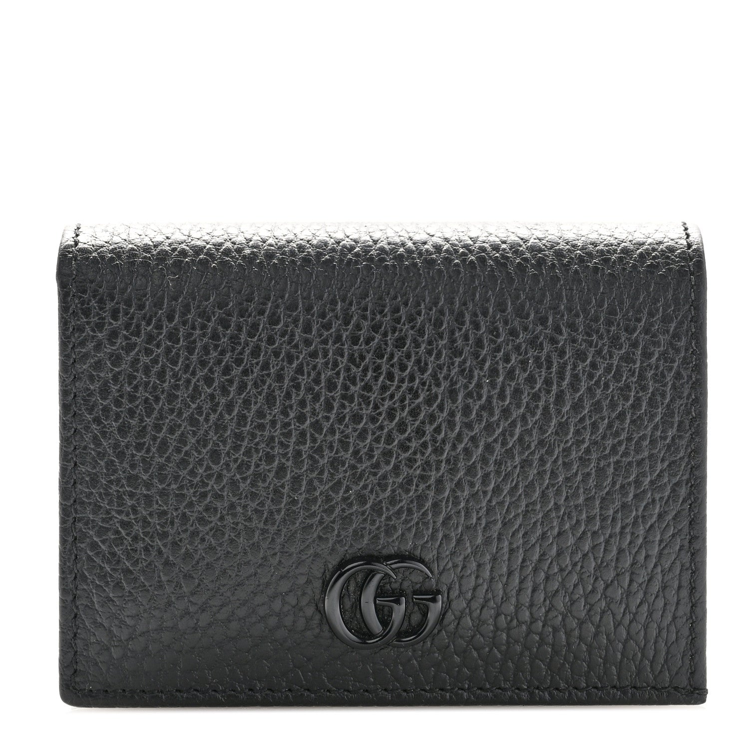 Gucci Dollar Calfskin Enamel Monochrome GG Marmont Card Case Black 1 of 7