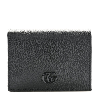 Gucci Dollar Calfskin Enamel Monochrome GG Marmont Card Case Black 1 of 7
