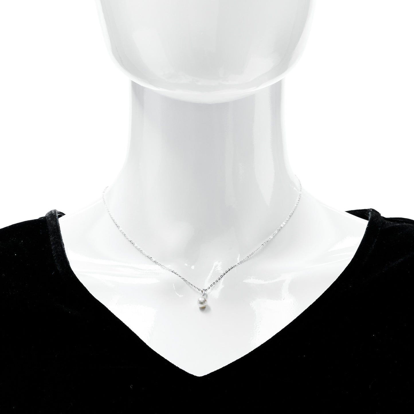 18K White Gold Diamond Akoya Pearl 6mm Drop Pendant Necklace