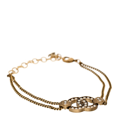 Chanel Crystal CC Chain Link Bracelet Aged Gold 1 of 5