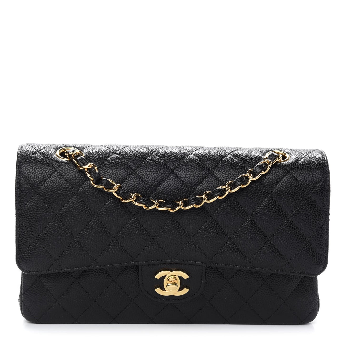Caviar Quilted Medium Double Flap Black