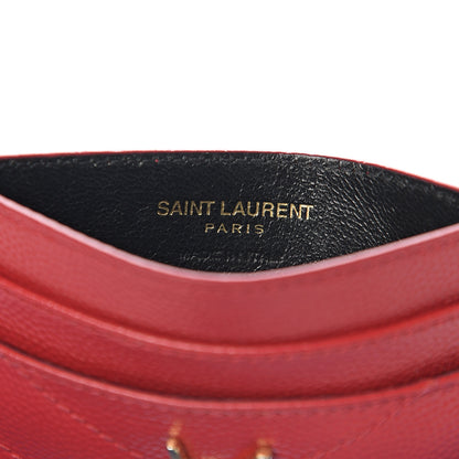 Saint Laurent Grain De Poudre Matelasse Chevron Monogram Credit Card Case New Red 5 of 6