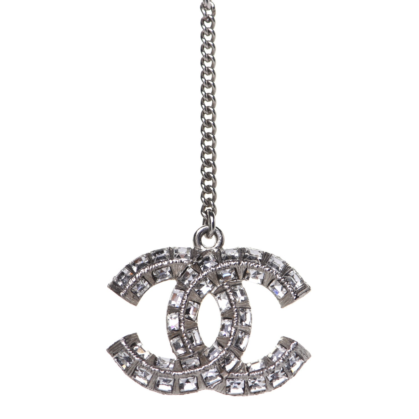 Baguette Crystal CC Drop Earrings Silver