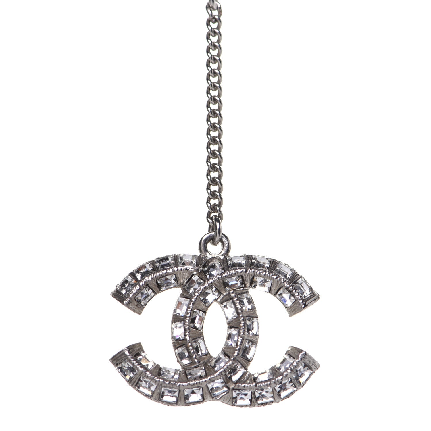 Chanel Baguette Crystal CC Drop Earrings Silver 3 of 7