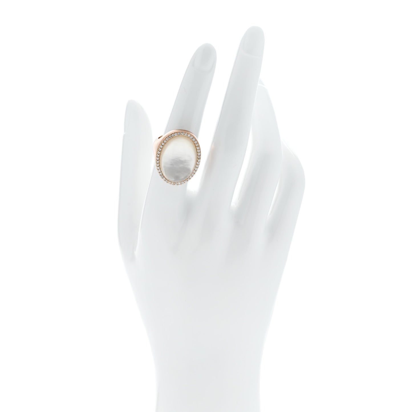 18K Rose Gold Diamond Mother of Pearl Doublet Oval Cocktail Ring 53 6.25
