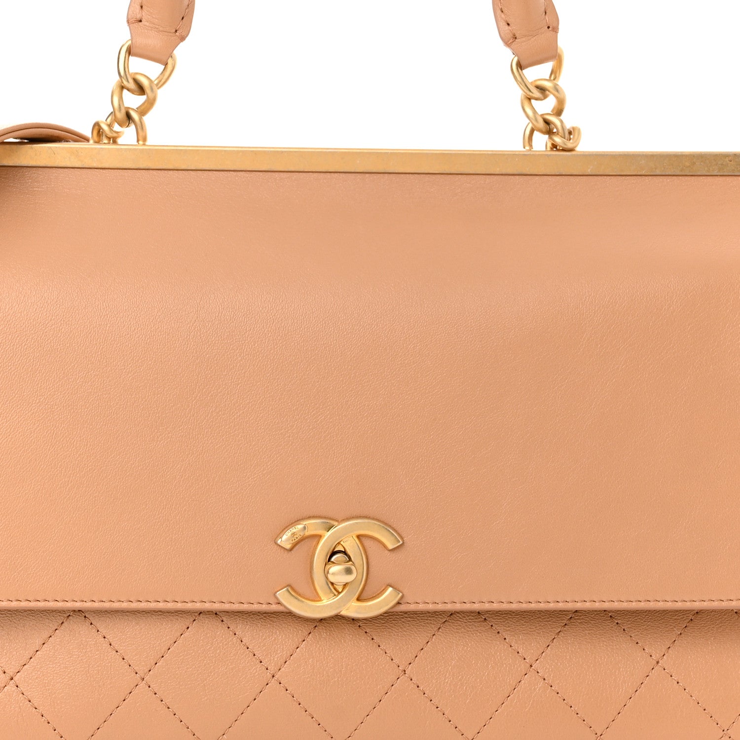 Chanel Lambskin Quilted Coco Lux Top Handle Flap Dark Beige 7 of 9