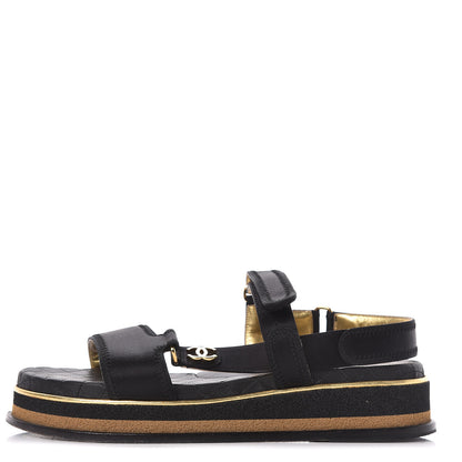 Chanel Satin CC Flat Sandals 41 Black Gold 1 of 12