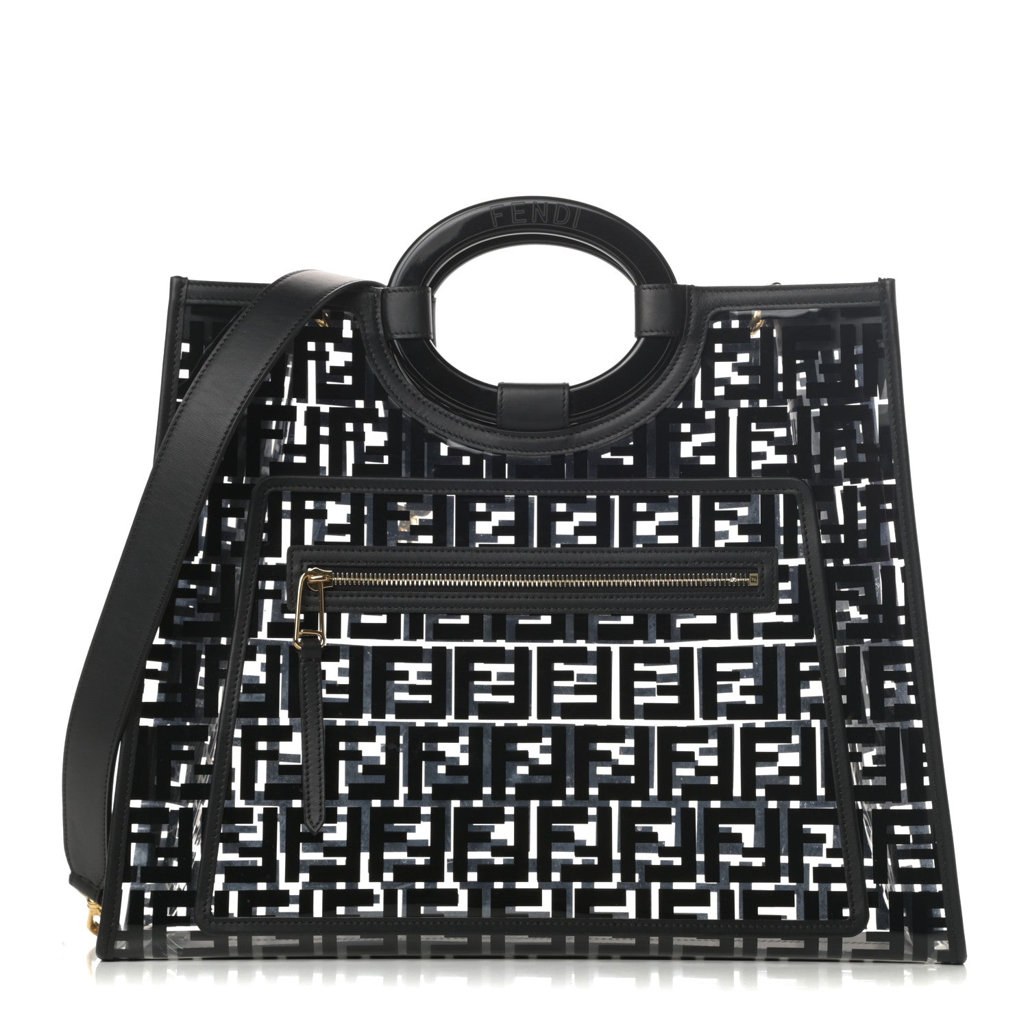 Fendi TPU FF Vitello Century Plexiglass Medium Runaway Shopper Tote Black 1 of 12