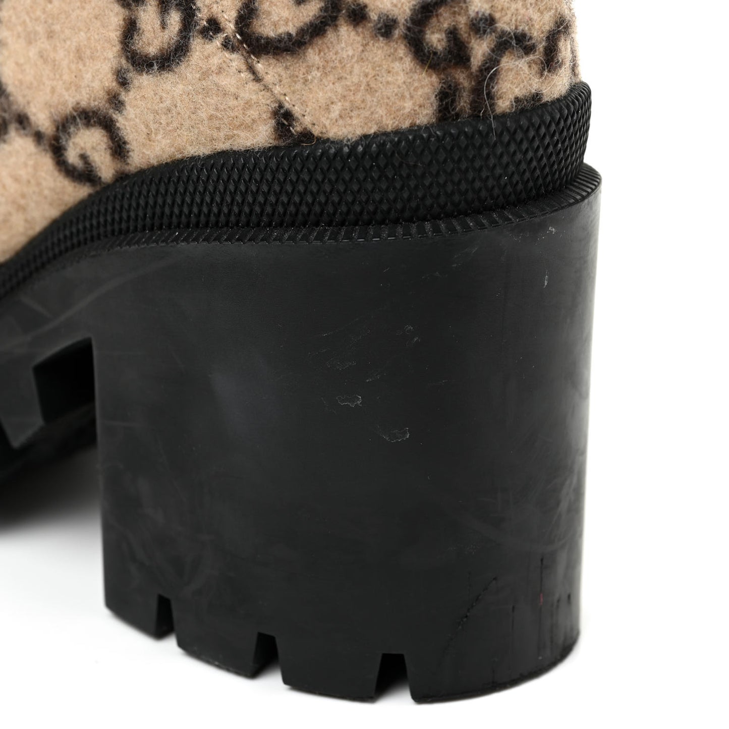Covered Wool GG Monogram Womens Lace Up Combat Ankle Boots 38 Beige Ebony Black