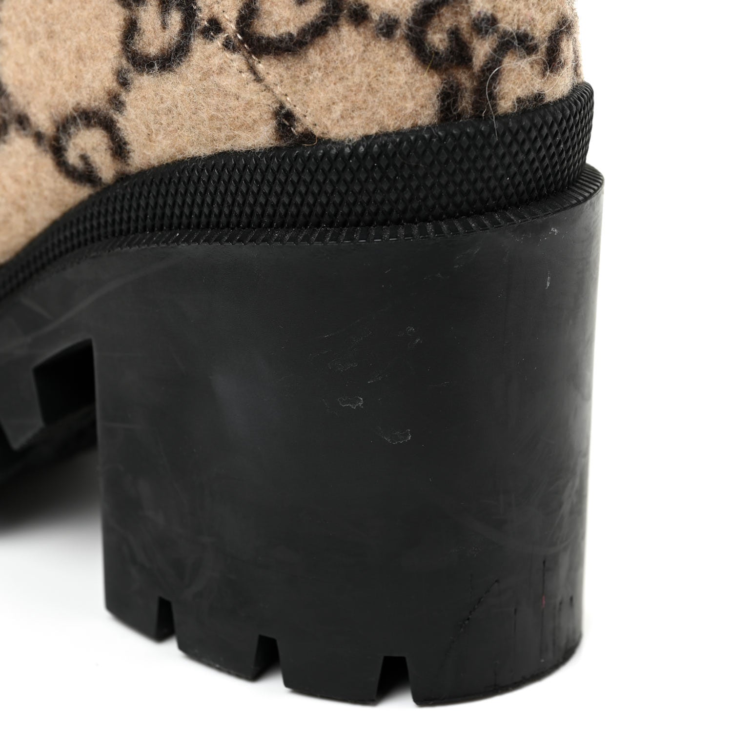 Gucci Covered Wool GG Monogram Womens Lace Up Combat Ankle Boots 38 Beige Ebony Black 27 of 36