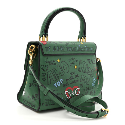 Dolce & Gabbana Calfskin Graffiti Printed Welcome Satchel Green Multicolor 3 of 14
