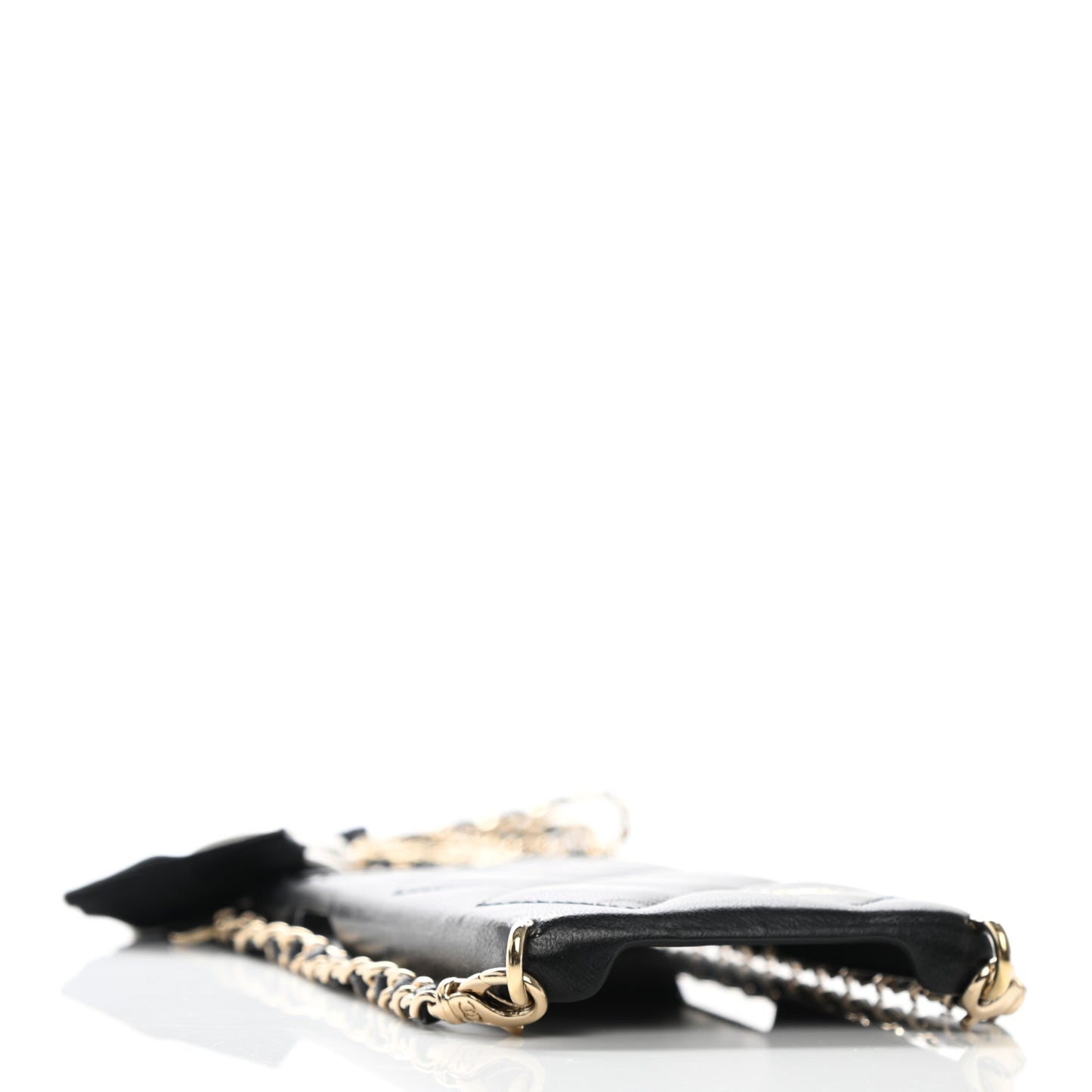 Lambskin Quilted Camellia Bow iPhone XII Pro Holder With Chain Black