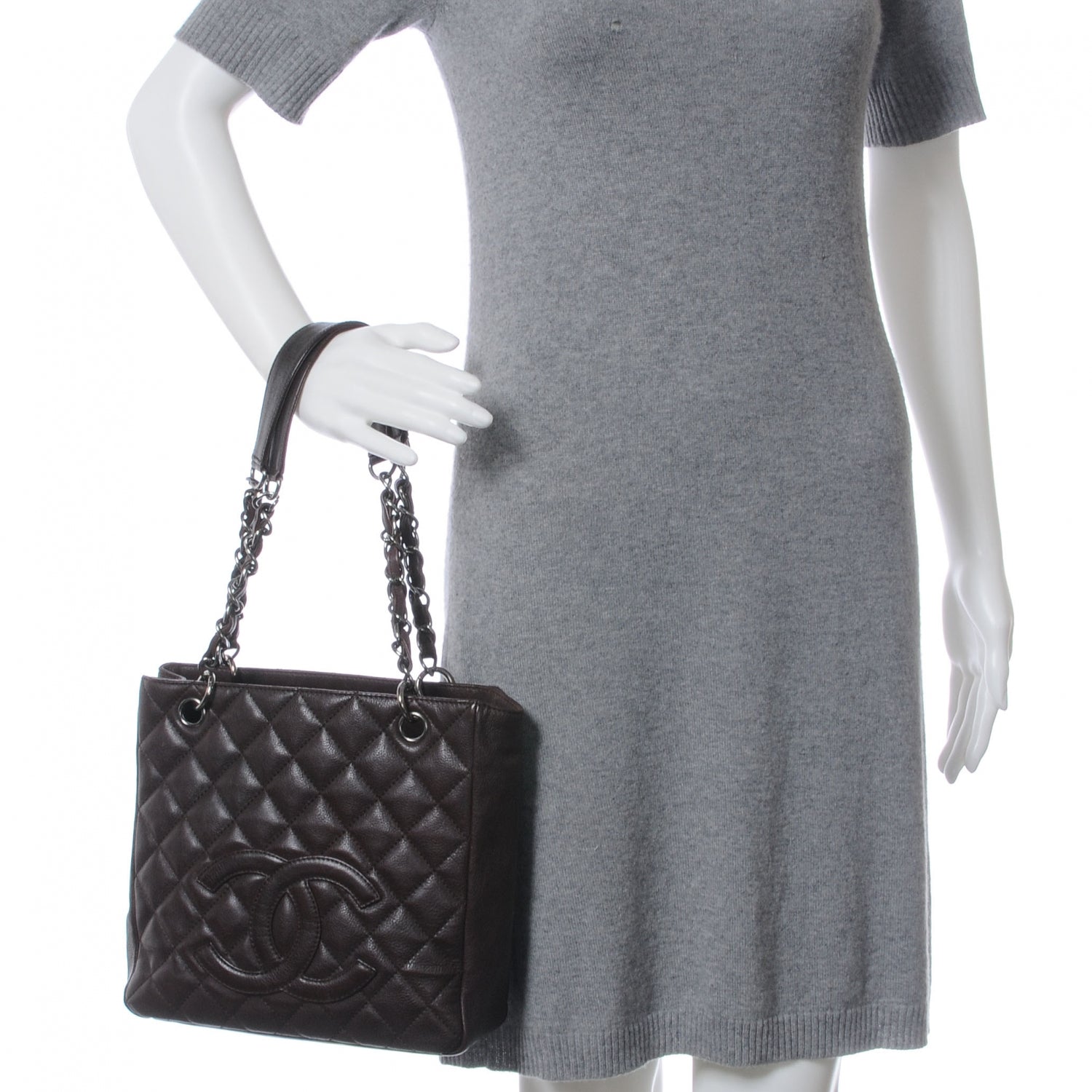 Chanel Calfskin Petit Shopping Tote PST Dark Brown 2 of 8