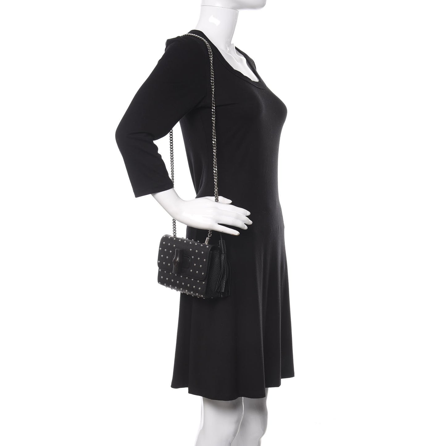 Calfskin Small Studded Miss Bamboo Shoulder Bag Black