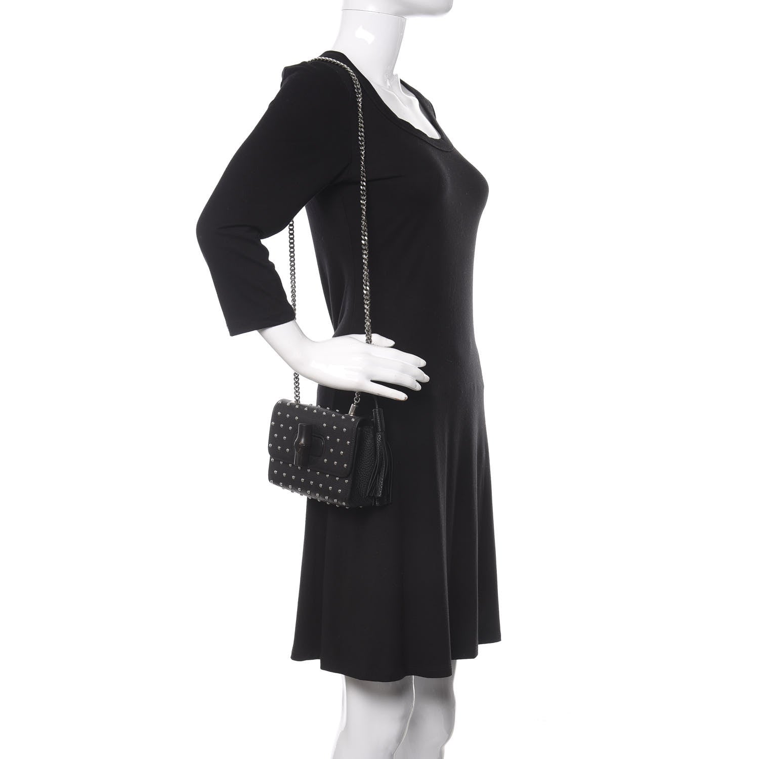 Gucci Calfskin Small Studded Miss Bamboo Shoulder Bag Black 2 of 11