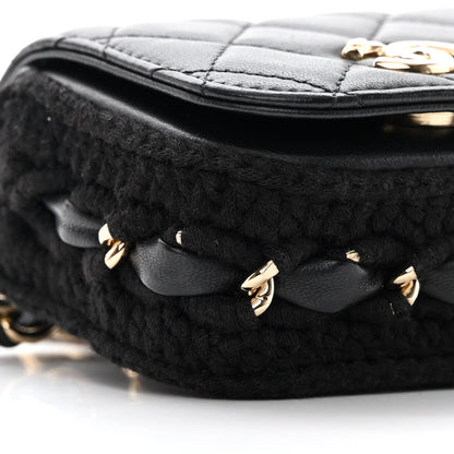 Chanel Calfskin Crochet Embroidered Quilted Mini Clutch with Chain Black 10 of 18