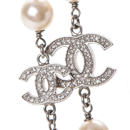 Chanel Crystal Pearl CC Long Necklace Silver 4 of 6