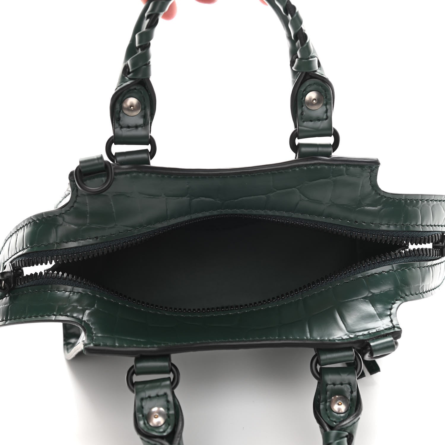 Balenciaga Semi Shiny Calfskin Crocodile Embossed Neo Classic Black Hardware Nano City Crossbody Forest Green 5 of 10