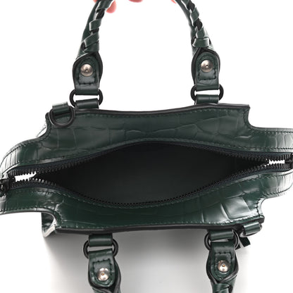 Balenciaga Semi Shiny Calfskin Crocodile Embossed Neo Classic Black Hardware Nano City Crossbody Forest Green 5 of 10
