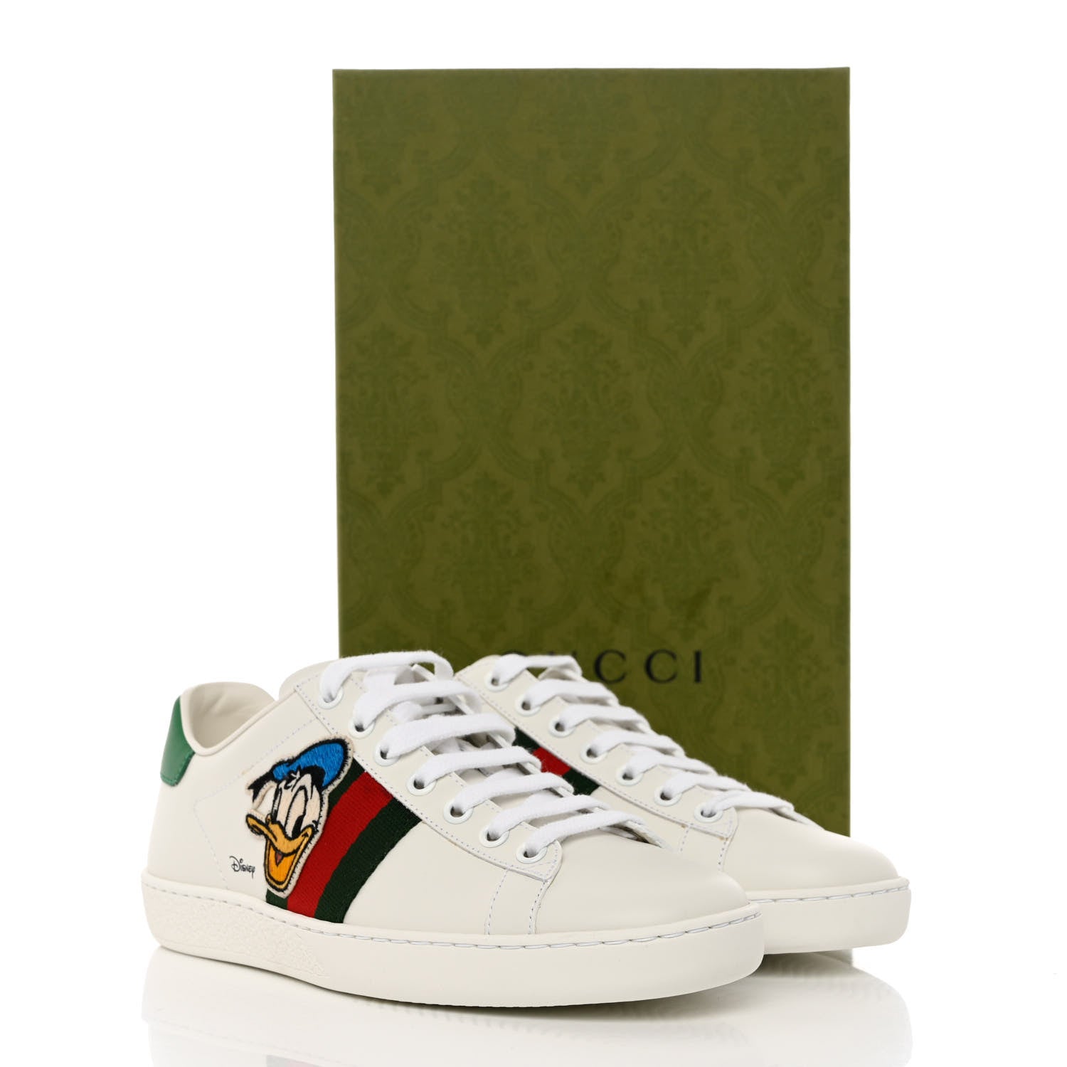 Gucci X DISNEY Calfskin Miro Soft Web Donald Duck Womens Ace Sneakers 35.5 White New Shamarock 9 of 9