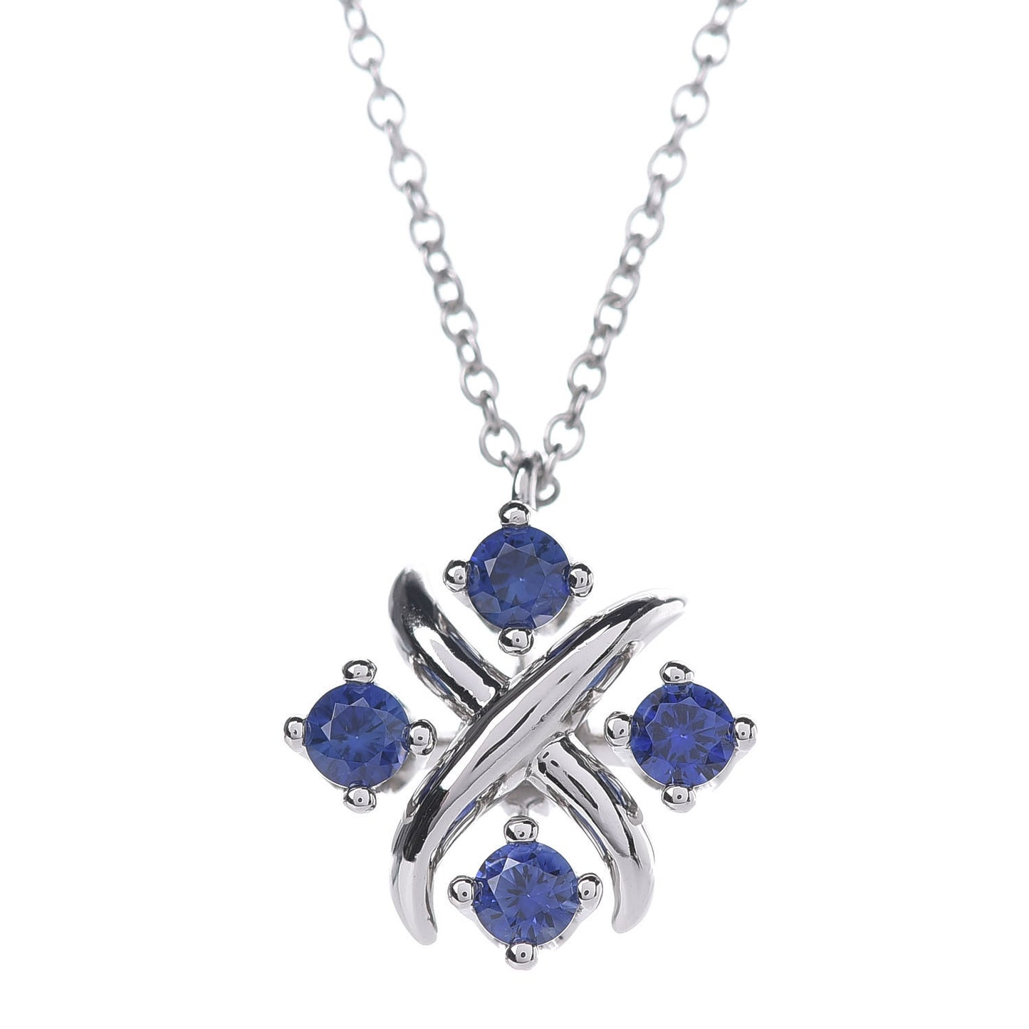 Platinum Blue Sapphire Schlumberger Lynn Pendant Necklace