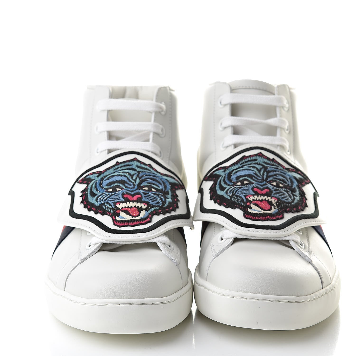 Gucci Calfskin Ayers Embroidered Web Mens Ace Removable Patches High Top Sneakers 7.5 White 2 of 13
