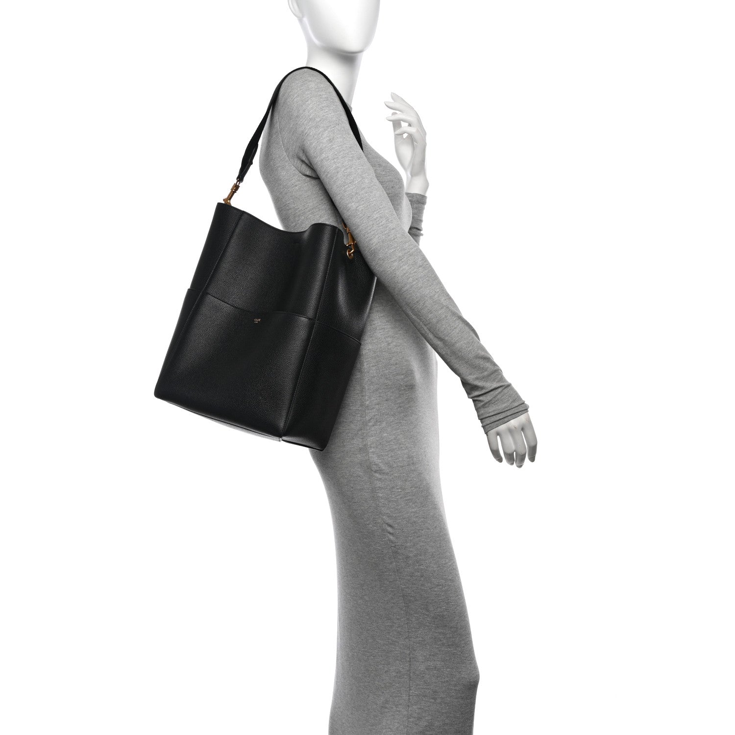 Celine Soft Grained Calfskin Sangle Bucket Bag Black 2 of 12