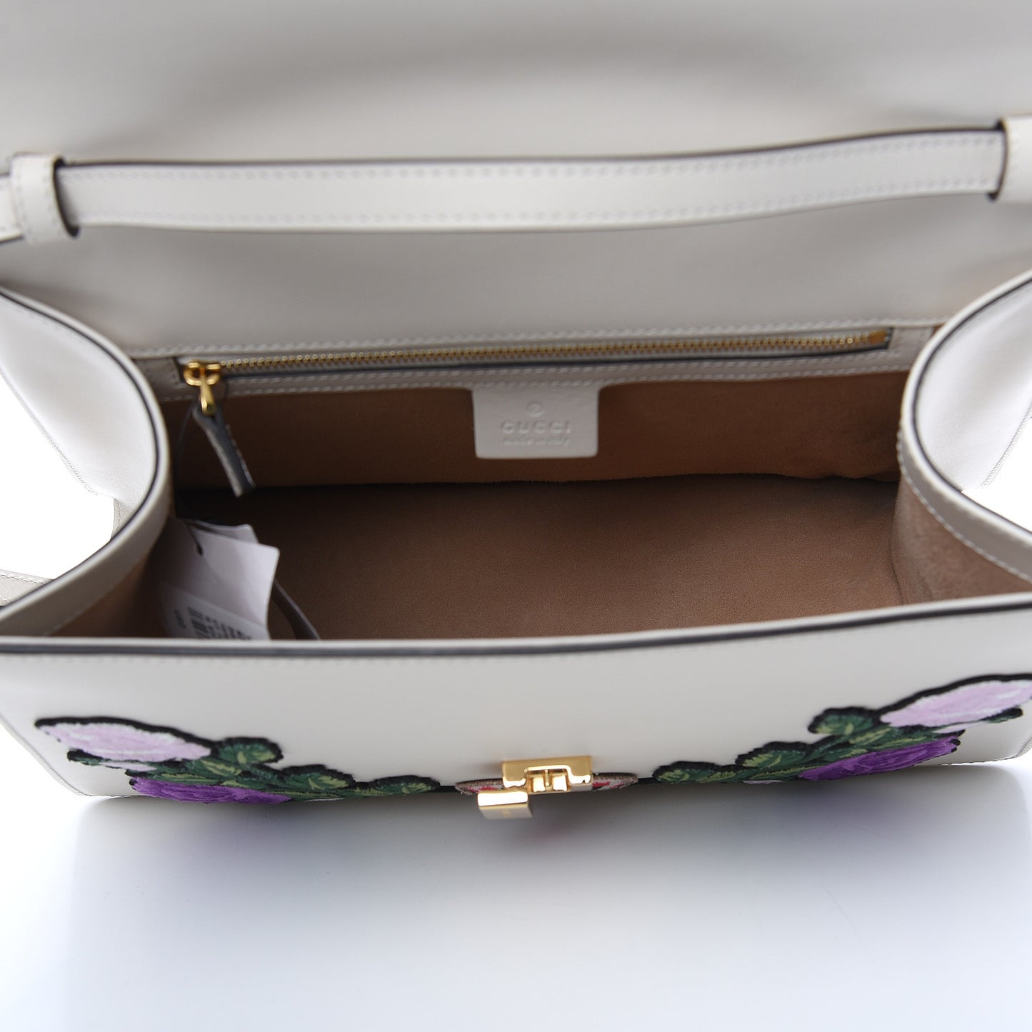 Calfskin Embroidered Medium Sylvie Top Handle Bag White