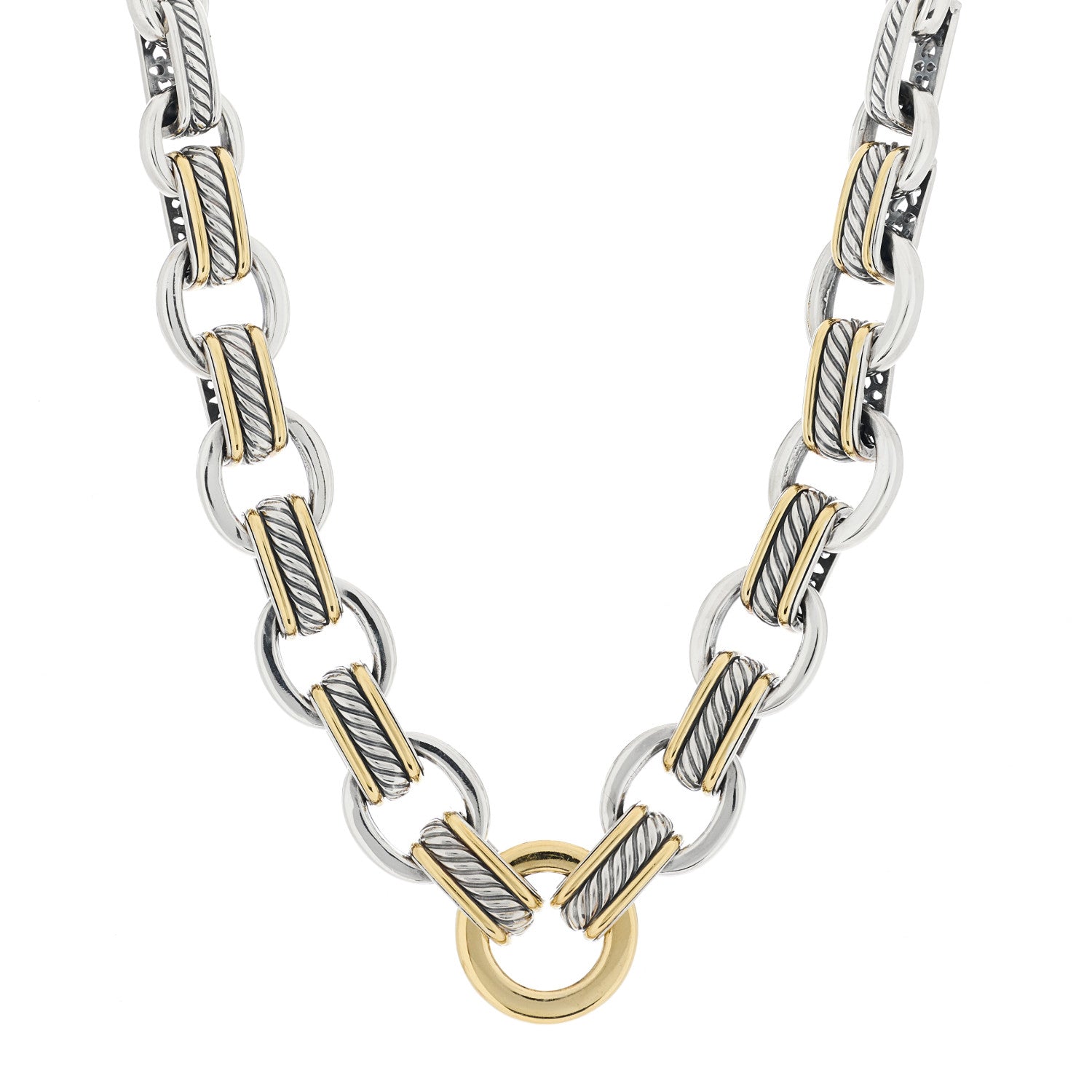 David Yurman Sterling Silver 18K Yellow Gold Link Necklace 1 of 3
