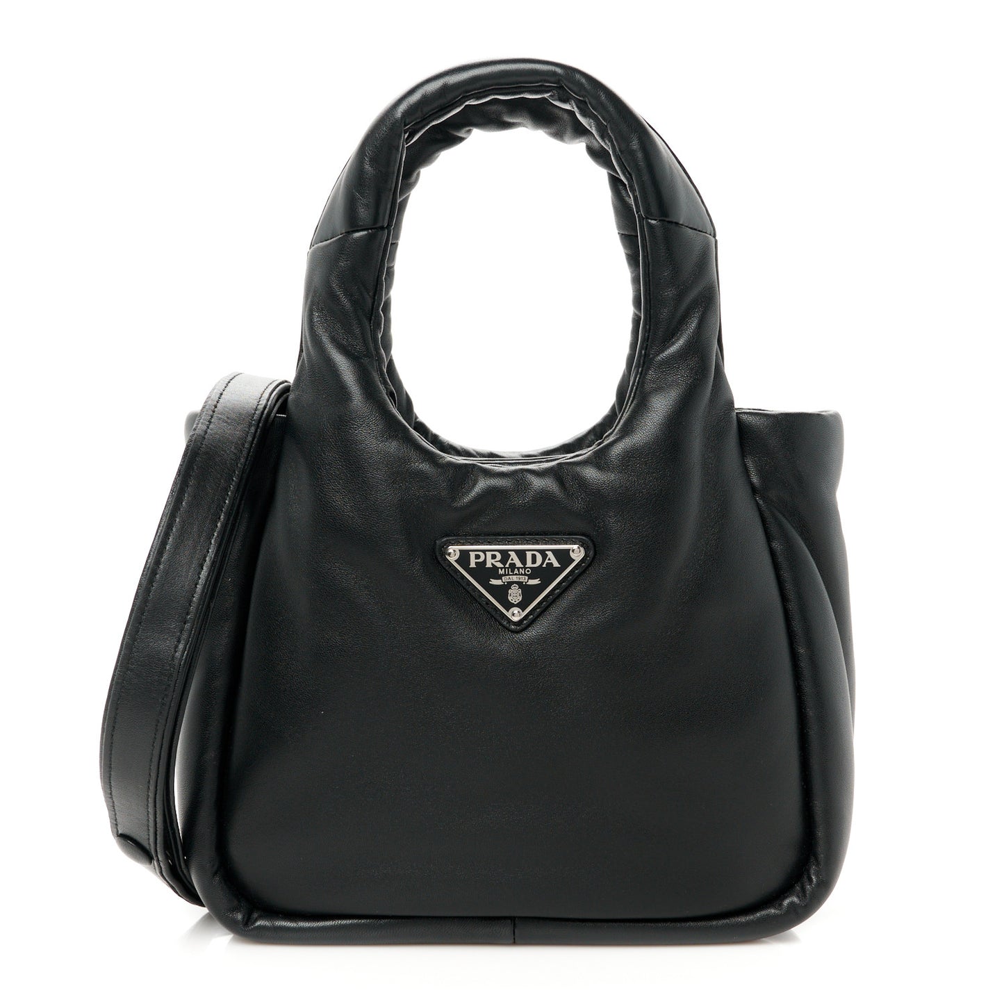 Nappa Soft Padded Small Double Handled Shoulder Bag Black