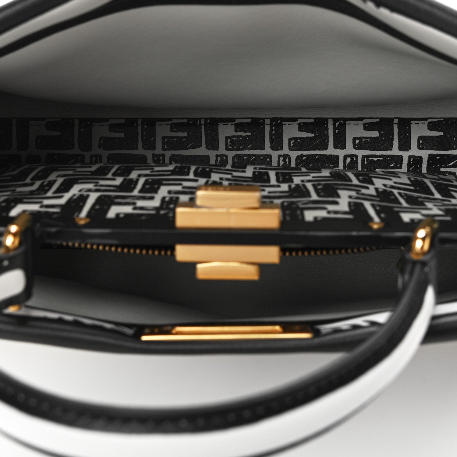 Fendi X JOSHUA VIDES Calfskin Medium Peekaboo Iconic Satchel White Black 5 of 11