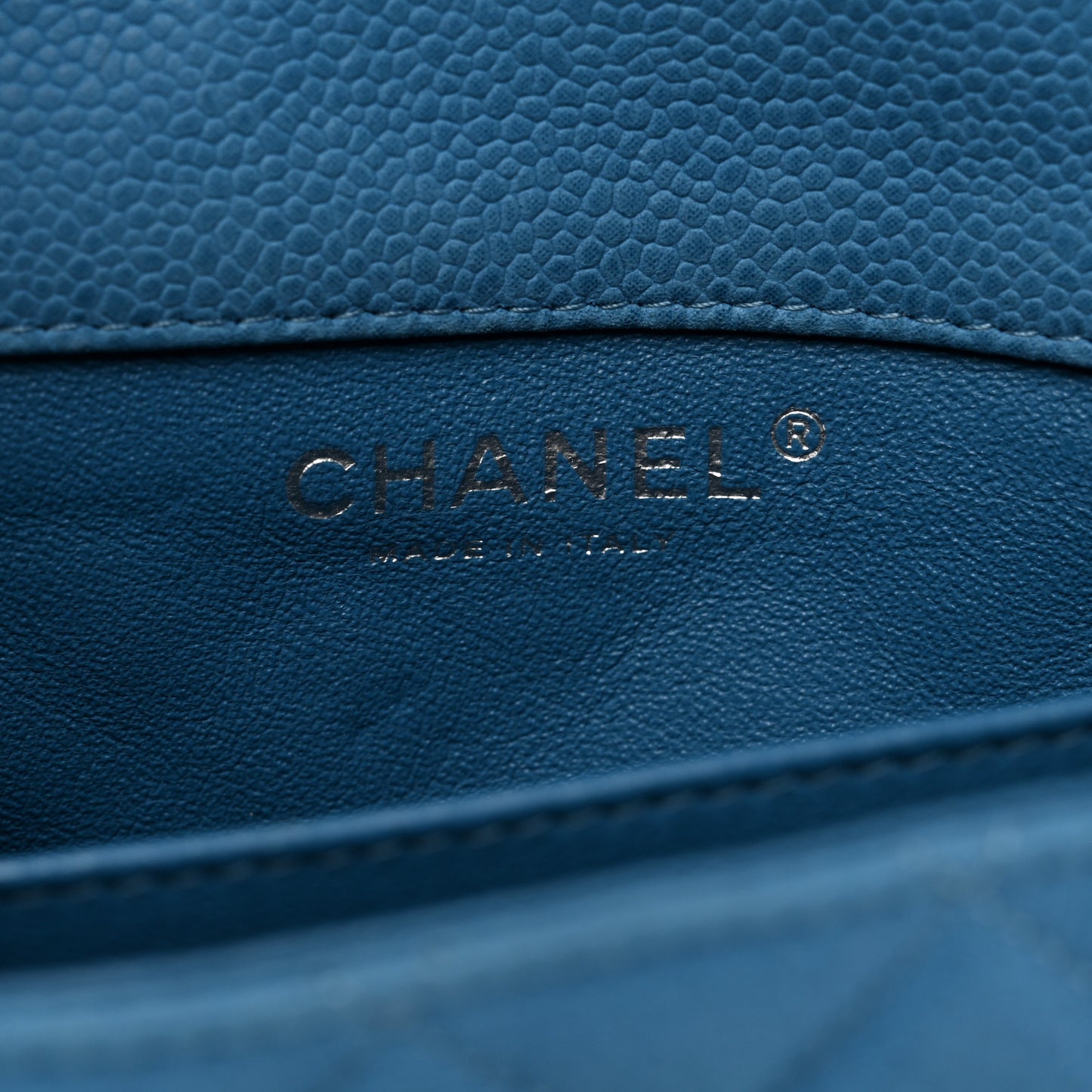 Iridescent Caviar Quilted Extra Mini Flap Light Blue