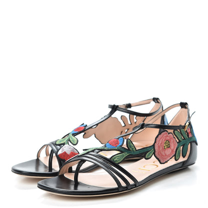 Gucci Nappa Ophelia T-Strap Flat Sandals 40 Black 3 of 8